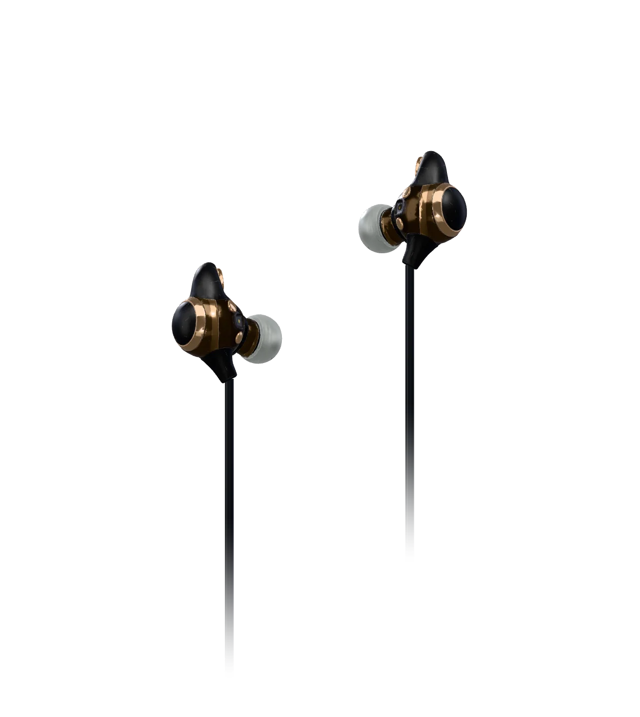 cymba earbuds with two softly fading trailing cables.